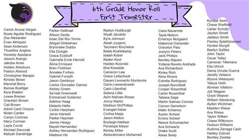 6th grade 1st trimester honor roll