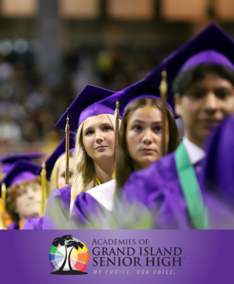 GISH Graduates sitting at graduation ceremony and looking ahead.