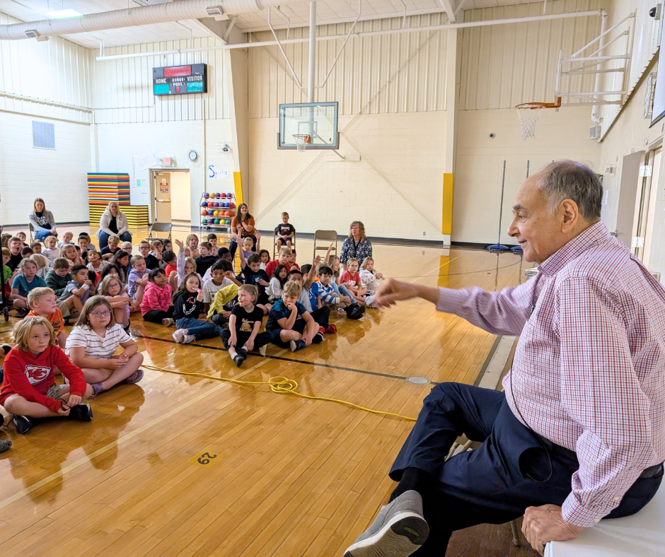 Alan Katz in the Engleman gym sharing with students.