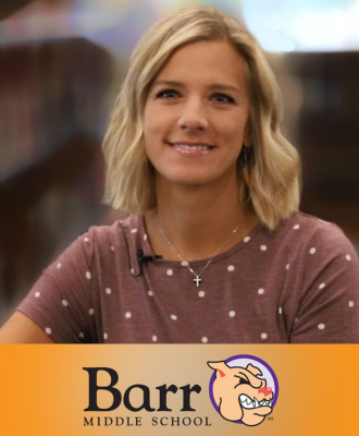  Smiling headshot of Lacy Biberos with the Barr logo.