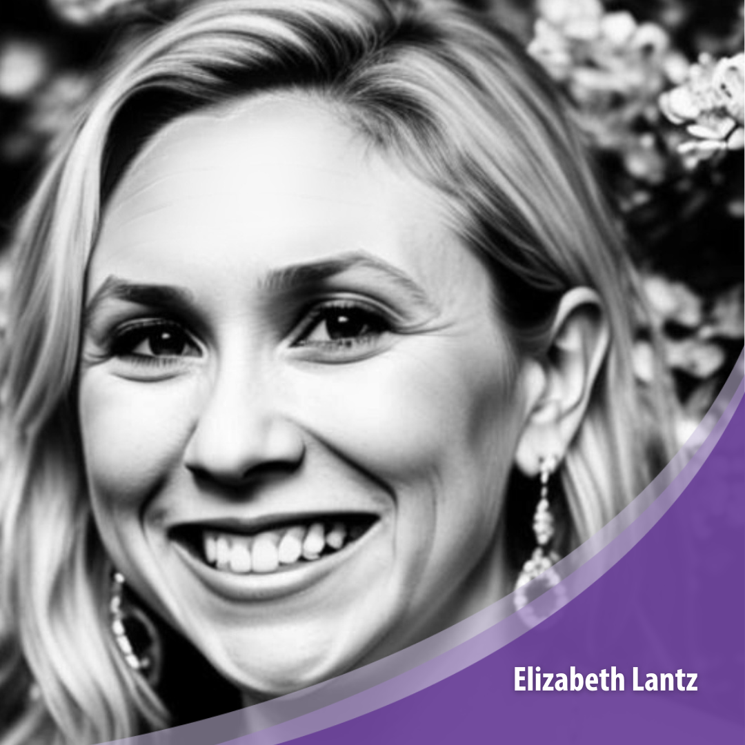 Elizabeth Lantz headshot with name plate in lower right corner