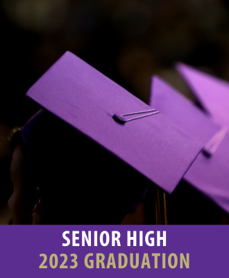  Silhouette of GISH students at graduation with text: "Senior High 2023 Graduation".