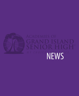 Grand Island Senior High "News" logo with purple background