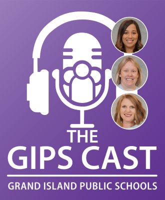  The GIPS Cast podcast logo w/ headshots for Mrs. Salinas, Ms. Zitterkopf, & Mrs. Schmall